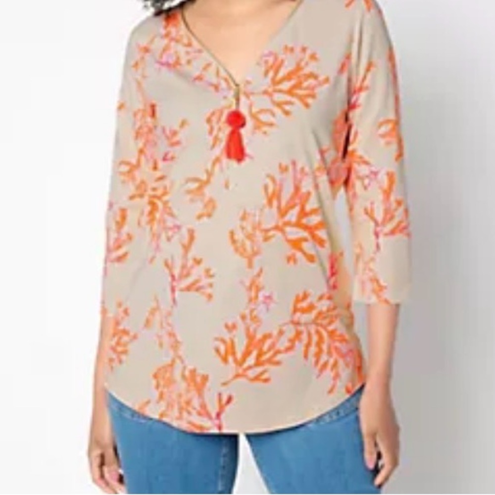 NWOT Primabelle Knit Tassel Zip Top from the Belle by Kim Gravel Collection M